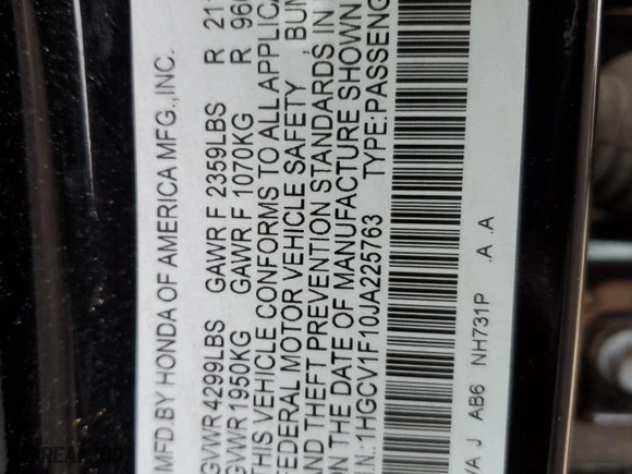 2018 Honda Accord Sedan LX 1.5T with VIN 1HGCV1F10JA225763, listed as a Copart auction lot 47829945 with 90,952 mi miles and Salvage Title. Bid and sale history available at carsss.com. Image 14.