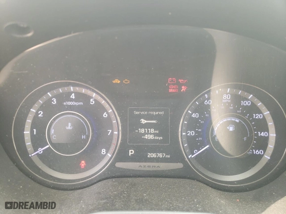 2015 Hyundai Azera with VIN KMHFG4JG3FA490649, listed as a Copart auction lot 58114393 with 206,767 mi miles. Bid and sale history available at carsss.com. Image 9.