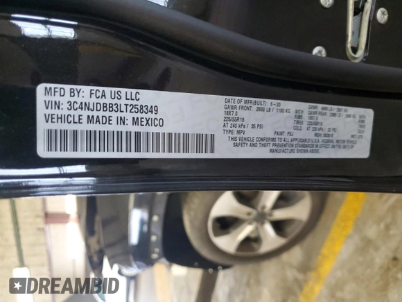 2020 Jeep Compass Latitude with VIN 3C4NJDBB3LT258349, listed as a Copart auction lot 61452715 with 80,933 mi miles and Salvage title. Bid and sale history available at DreamBid. Image 13.
