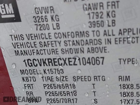 2014 Chevrolet Silverado 1500 LT with VIN 1GCVKRECXEZ104067, listed as a IAAI auction lot 42060968 with 152,773 mi miles and . Bid and sale history available at DreamBid. Image 9.