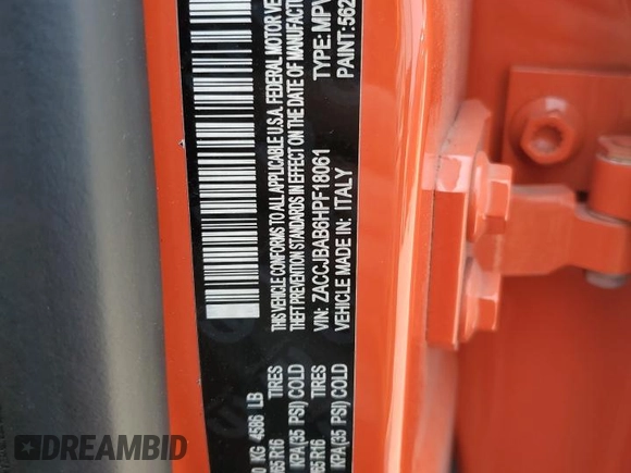 2017 Jeep Renegade Sport with VIN ZACCJBAB6HPF18061, listed as a Copart auction lot 59039595 with 95,431 mi miles and Salvage title. Bid and sale history available at DreamBid. Image 14.