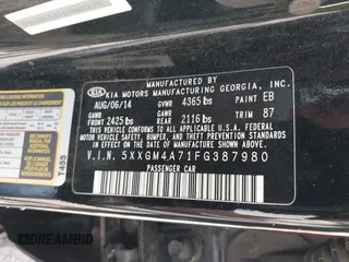 2015 Kia Optima LX with VIN 5XXGM4A71FG387980, listed as a IAAI auction lot 42330602 with 96,189 mi miles and . Bid and sale history available at DreamBid. Image 9.