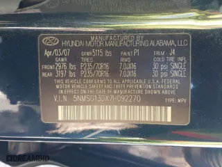 2007 Hyundai Santa Fe GLS with VIN 5NMSG13DX7H092270, listed as a IAAI auction lot 41864030 with 179,608 mi miles. Bid and sale history available at carsss.com. Image 9.