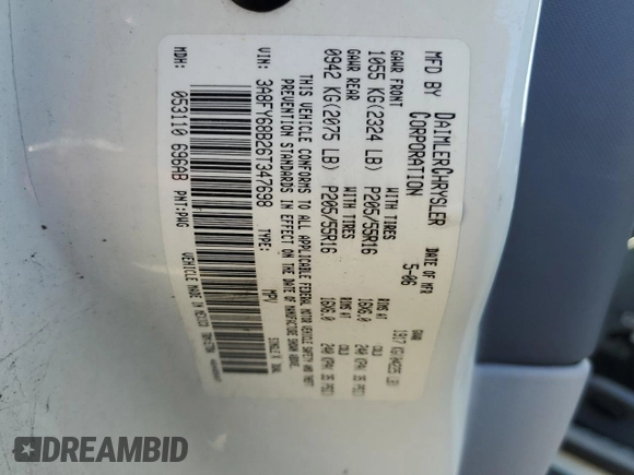 2006 Chrysler PT Cruiser Limited with VIN 3A8FY68B26T347698, listed as a Copart auction lot 79248904 with 102,290 mi miles and Salvage Title. Bid and sale history available at DreamBid. Image 12.