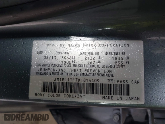 2013 Mazda 3 i SV with VIN JM1BL1TF7D1814409, listed as a IAAI auction lot 42308857 with 138,152 mi miles and . Bid and sale history available at DreamBid. Image 9.