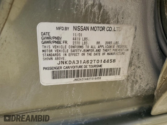 2002 Infiniti I35 Luxury with VIN JNKDA31A62T014458, listed as a Copart auction lot 77677764 with 169,007 mi miles and Salvage Title. Bid and sale history available at DreamBid. Image 12.