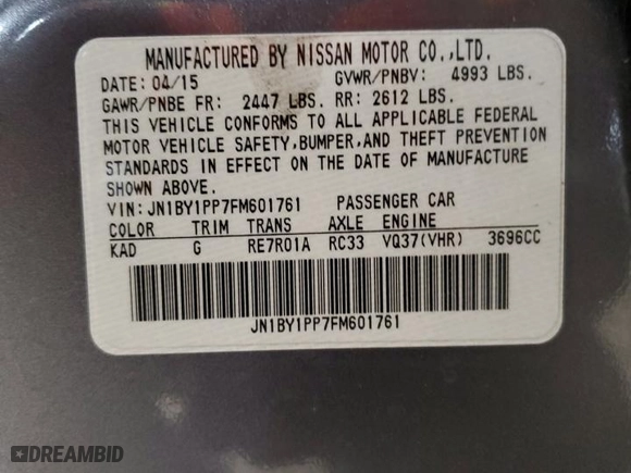 2015 Infiniti Q70L with VIN JN1BY1PP7FM601761, listed as a Copart auction lot 48401035 with 0 mi miles and Clean Title. Bid and sale history available at carsss.com. Image 12.