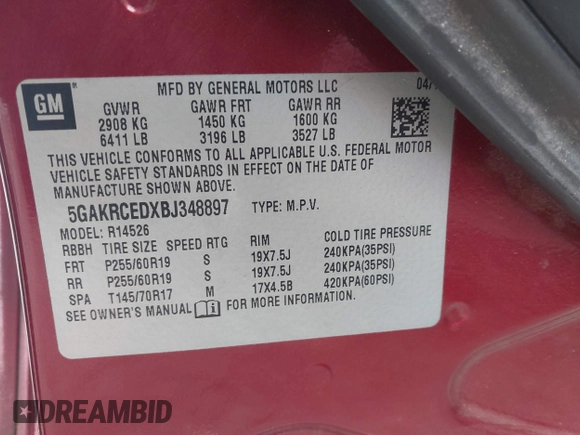 2011 Buick Enclave CXL-2 with VIN 5GAKRCEDXBJ348897, listed as a IAAI auction lot 41534641 with 209,380 mi miles. Bid and sale history available at carsss.com. Image 9.