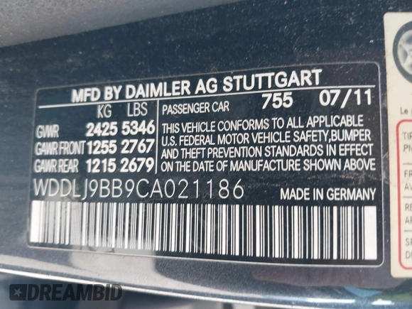 2012 Mercedes-Benz CLS 550 with VIN WDDLJ9BB9CA021186, listed as a IAAI auction lot 41388368 with 115,575 mi miles and . Bid and sale history available at DreamBid. Image 9.