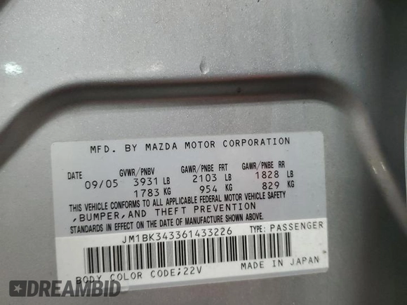 2006 Mazda 3 S Grand Touring with VIN JM1BK343361433226, listed as a Copart auction lot 80331964 with 163,207 mi miles and Salvage Title. Bid and sale history available at DreamBid. Image 13.