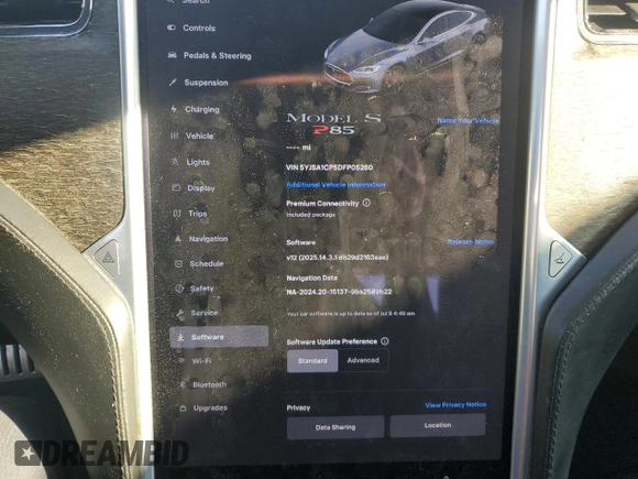 2013 Tesla Model S Performance с VIN 5YJSA1CP5DFP05260, выставлен на аукционе Copart как лот 62391945 с пробегом Не указан миль и Чистый • Clean title. История ставок и продаж доступна на DreamBid. Изображение 9.