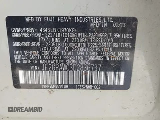 2013 Subaru Crosstrek Premium с VIN JF2GPAWC3D2836737, выставлен на аукционе IAAI как лот 42471304 с пробегом 194 480 миль миль и . История ставок и продаж доступна на DreamBid. Изображение 9.