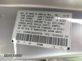 2006 Honda Accord LX with VIN 1HGCM66366A039749, listed as a IAAI auction lot 42441238 with 306,786 mi miles and . Bid and sale history available at DreamBid. Image 9.