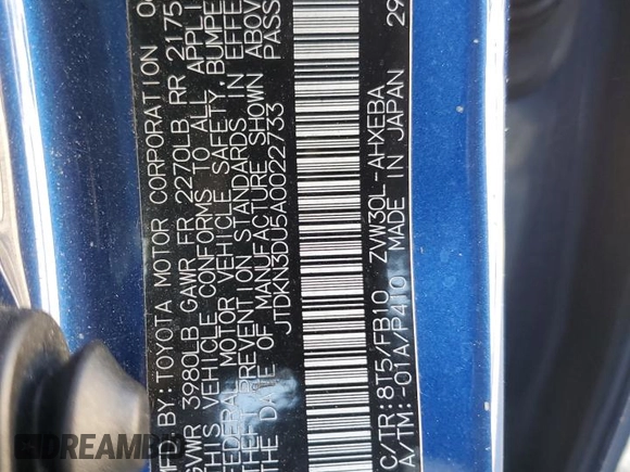 2010 Toyota Prius II z VIN JTDKN3DU5A0022733, wystawiony jako Copart lot #44012465 z przebiegiem 157 377 mil mil oraz Szkoda całkowita • Salvage title. Historia ofert i sprzedaży dostępna na DreamBid. Obrazek 12.
