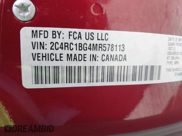 2021 Chrysler Pacifica Touring L с VIN 2C4RC1BG4MR578113, выставлен на аукционе IAAI как лот 42276291 с пробегом 4 216 миль миль и . История ставок и продаж доступна на DreamBid. Изображение 9.