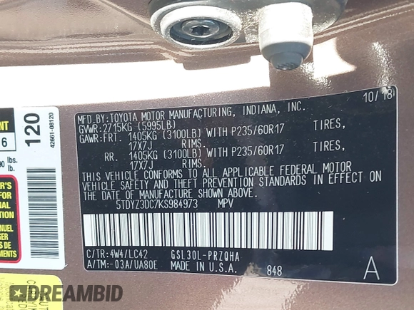 2019 Toyota Sienna XLE Auto Access Seat z VIN 5TDYZ3DC7KS984973, wystawiony jako IAAI lot #42299167 z przebiegiem 75 447 mil mil oraz . Historia ofert i sprzedaży dostępna na DreamBid. Obrazek 9.