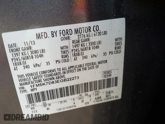 2014 Ford Explorer XLT with VIN 1FM5K7D83EGB22273, listed as a Copart auction lot 83328454 with 136,003 mi miles and Salvage Title. Bid and sale history available at carsss.com. Image 15.