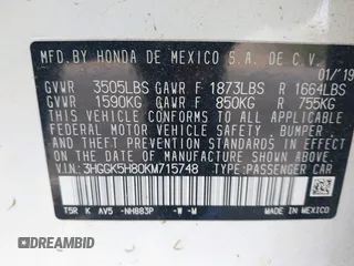 2019 Honda Fit EX with VIN 3HGGK5H80KM715748, listed as a IAAI auction lot 42033296 with 81,218 mi miles and . Bid and sale history available at DreamBid. Image 9.