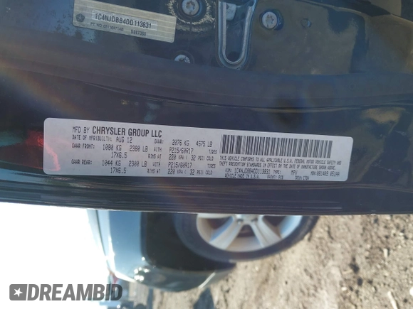 2013 Jeep Compass Sport with VIN 1C4NJDBB4DD113831, listed as a IAAI auction lot 42059122 with 135,062 mi miles. Bid and sale history available at carsss.com. Image 9.