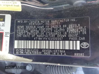 2012 Toyota Camry SE with VIN 4T1BK1FK1CU500307, listed as a IAAI auction lot 41267919 with 159,889 mi miles. Bid and sale history available at carsss.com. Image 9.