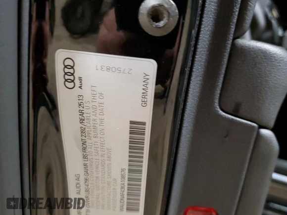 2019 Audi A4 Premium with VIN WAUDNAF43KA108576, listed as a Copart auction lot 51699025 with 54,950 mi miles and Salvage title. Bid and sale history available at DreamBid. Image 13.