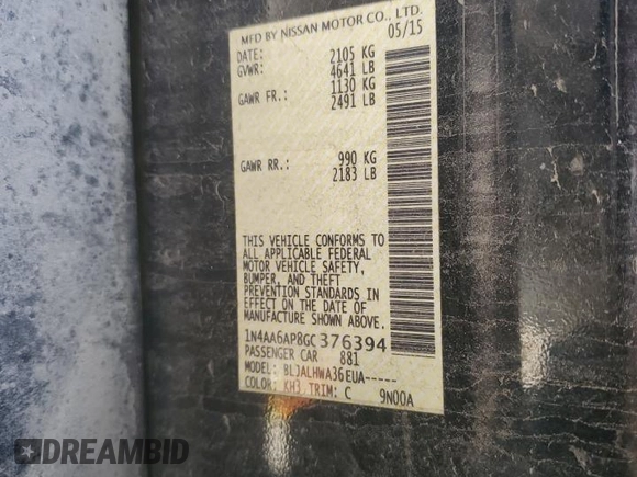 2016 Nissan Maxima SV z VIN 1N4AA6AP8GC376394, wystawiony jako Copart lot #46920535 z przebiegiem 194 499 mil mil oraz Szkoda całkowita • Salvage title. Historia ofert i sprzedaży dostępna na DreamBid. Obrazek 15.