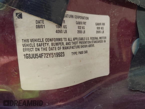 2002 Saturn LS z VIN 1G8JU54F72Y519923, wystawiony jako IAAI lot #40676524 z przebiegiem Nie podano mil oraz . Historia ofert i sprzedaży dostępna na DreamBid. Obrazek 9.