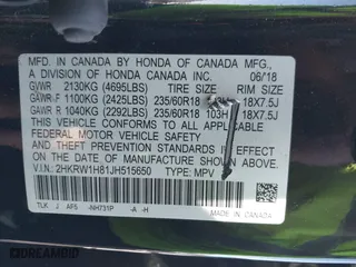 2018 Honda CR-V EX-L with VIN 2HKRW1H81JH515650, listed as a IAAI auction lot 41581199 with 1 mi miles. Bid and sale history available at carsss.com. Image 9.