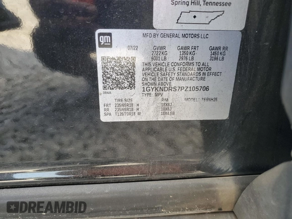 2023 Cadillac XT5 AWD Premium Luxury with VIN 1GYKNDRS7PZ105706, listed as a Copart auction lot 80413084 with 64,508 mi miles and Salvage Title. Bid and sale history available at DreamBid. Image 15.