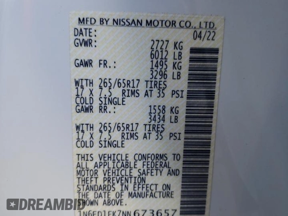 2022 Nissan Frontier SV with VIN 1N6ED1FK7NN673657, listed as a Copart auction lot 42993755 with 26,616 mi miles and Salvage Title. Bid and sale history available at carsss.com. Image 14.