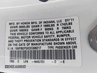2012 Honda Civic LX с VIN 19XFB2F5XCE306217, выставлен на аукционе IAAI как лот 42476498 с пробегом 160 932 миль миль и . История ставок и продаж доступна на DreamBid. Изображение 9.