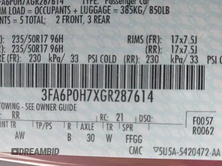 2016 Ford Fusion SE with VIN 3FA6P0H7XGR287614, listed as a IAAI auction lot 42488619 with 114,086 mi miles and . Bid and sale history available at DreamBid. Image 9.