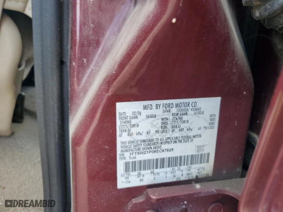 2006 Ford Super Duty F-250 XL with VIN 1FTSW21P06EC87625, listed as a Copart auction lot 53286365 with 0 mi miles and Salvage Title. Bid and sale history available at carsss.com. Image 13.
