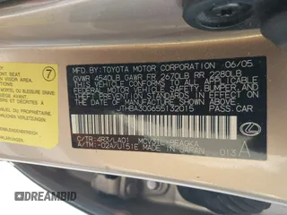 2005 Lexus ES 350 with VIN JTHBA30G655132015, listed as a IAAI auction lot 42712017 with Not provided miles and . Bid and sale history available at DreamBid. Image 9.