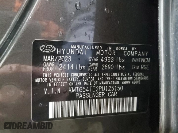 2023 Genesis G70 3.3T with VIN KMTG54TE2PU125150, listed as a Copart auction lot 47024885 with 21,529 mi miles and Salvage Title. Bid and sale history available at carsss.com. Image 14.