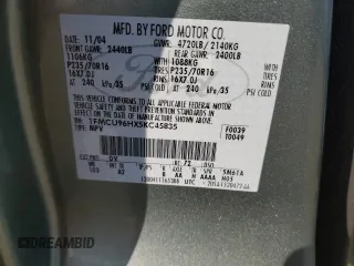 2005 Ford Escape Hybrid with VIN 1FMCU96HX5KC45835, listed as a Copart auction lot 55238065 with 223,769 mi miles and Salvage title. Bid and sale history available at DreamBid. Image 13.