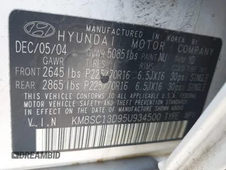 2005 Hyundai Santa Fe GLS with VIN KM8SC13D95U934500, listed as a IAAI auction lot 42190484 with 108,996 mi miles. Bid and sale history available at carsss.com. Image 9.