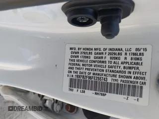 2015 Honda Civic EX-L with VIN 19XFB2F96FE255743, listed as a IAAI auction lot 42083156 with Not Provided miles and . Bid and sale history available at DreamBid. Image 9.