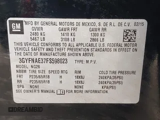 2015 Cadillac SRX with VIN 3GYFNAE37FS598023, listed as a IAAI auction lot 41198546 with 127,373 mi miles and . Bid and sale history available at carsss.com. Image 9.