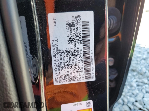 2023 Acura Integra w/A-Spec Package with VIN 19UDE4H35PA023580, listed as a Copart auction lot 74014034 with 23,062 mi miles and Salvage Title. Bid and sale history available at carsss.com. Image 12.