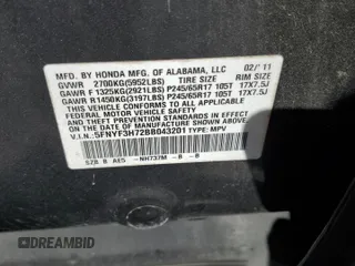 2011 Honda Pilot EX-L with VIN 5FNYF3H72BB043201, listed as a Copart auction lot 75036474 with 193,734 mi miles and Salvage Title. Bid and sale history available at DreamBid. Image 13.