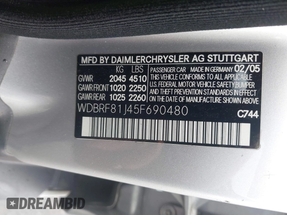 2005 Mercedes-Benz C 240 with VIN WDBRF81J45F690480, listed as a IAAI auction lot 41780633 with 150,147 mi miles and . Bid and sale history available at DreamBid. Image 9.