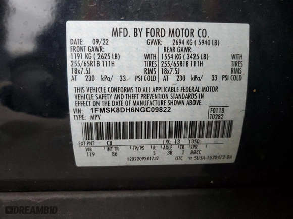 2022 Ford Explorer XLT with VIN 1FMSK8DH6NGC09822, listed as a Copart auction lot 85723794 with 37,885 mi miles and Salvage Title. Bid and sale history available at carsss.com. Image 14.