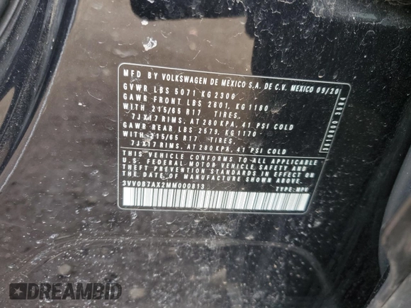 2021 Volkswagen Tiguan S z VIN 3VV0B7AX2MM000813, wystawiony jako Copart lot #49544255 z przebiegiem 43 801 mil mil oraz Szkoda całkowita • Salvage title. Historia ofert i sprzedaży dostępna na DreamBid. Obrazek 14.