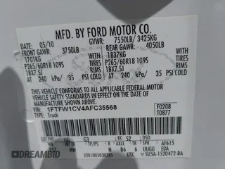 2010 Ford F-150 XL with VIN 1FTFW1CV4AFC35568, listed as a IAAI auction lot 42025030 with 171,172 mi miles and . Bid and sale history available at carsss.com. Image 9.