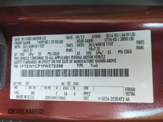 2015 Ford F-150 XL с VIN 1FTEW1CP1FKE72398, выставлен на аукционе IAAI как лот 42525923 с пробегом Не указан миль и . История ставок и продаж доступна на DreamBid. Изображение 9.