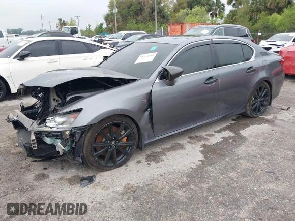 2014 Lexus GS 350 with VIN JTHBE1BL8E5038849, listed as a IAAI auction lot 35214694 with 102,788 mi miles. Bid and sale history available at carsss.com. Image 2.