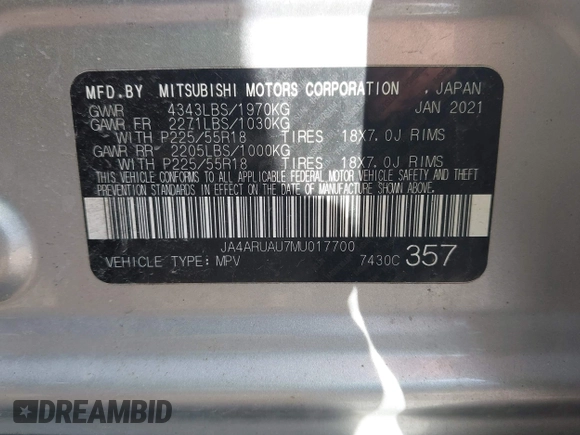 2021 Mitsubishi Outlander ES z VIN JA4ARUAU7MU017700, wystawiony jako IAAI lot #42320238 z przebiegiem 120 999 mil mil oraz . Historia ofert i sprzedaży dostępna na DreamBid. Obrazek 9.