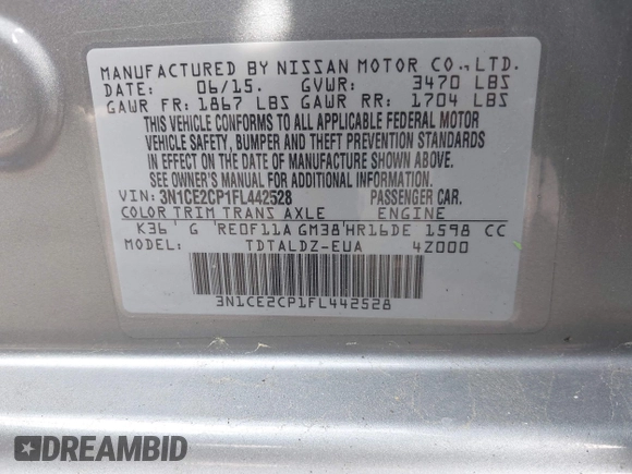2015 Nissan Note SR с VIN 3N1CE2CP1FL442528, выставлен на аукционе IAAI как лот 42098056 с пробегом 148 283 миль миль и . История ставок и продаж доступна на DreamBid. Изображение 9.