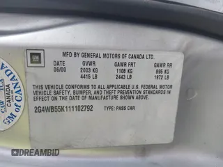 2001 Buick Regal LS с VIN 2G4WB55K111102792, выставлен на аукционе IAAI как лот 42398616 с пробегом Не указан миль и . История ставок и продаж доступна на DreamBid. Изображение 9.